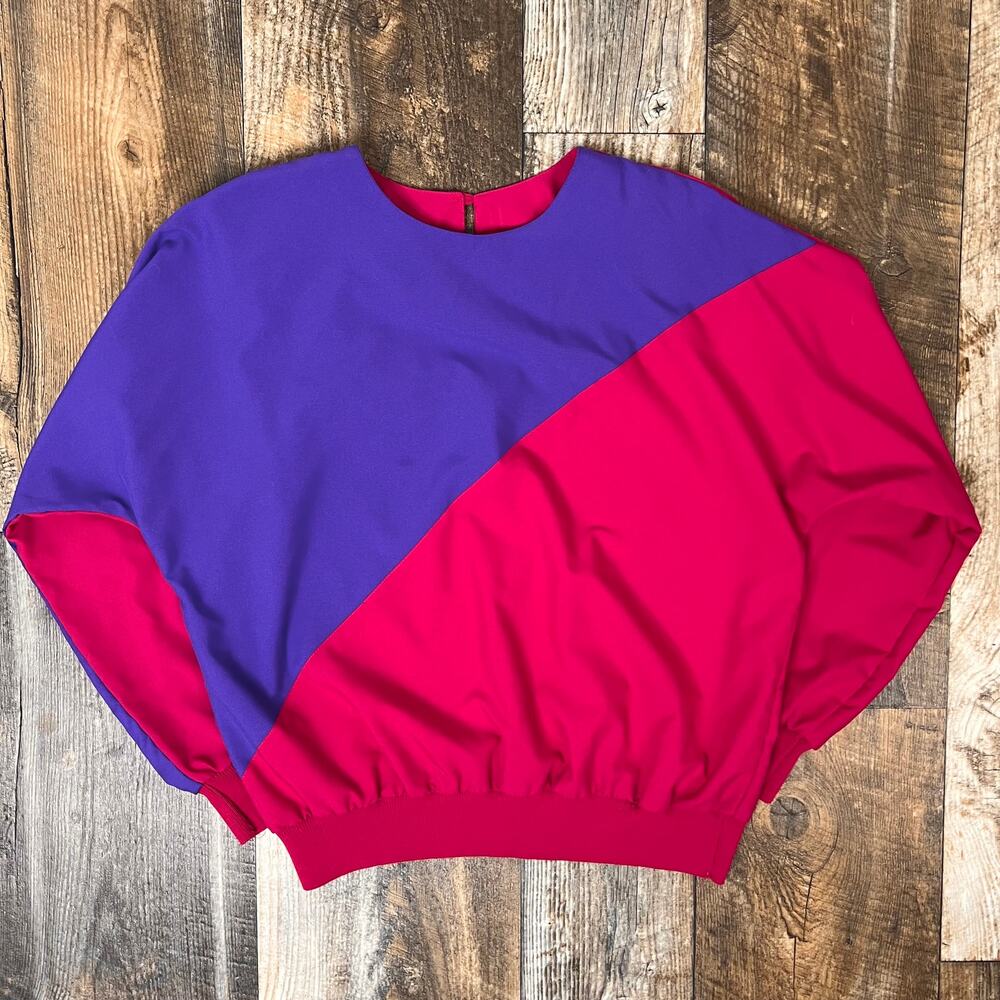 Vintage 80s Two Tone Color Block Top Retro Pink and Purple